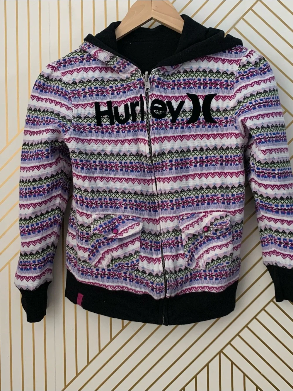 Hurley Y2K Reversible Fair isle Nordic striped Zip Up Hoodie 2000s cotton blend
